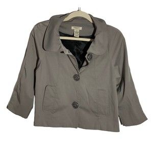 Vertigo Paris Women's Size Medium Warm Gray Crop Trench Coat Dress Jacket